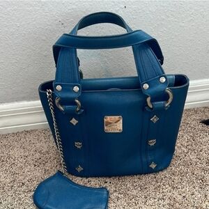 Mcm Blue Bag With Mini Pochette
